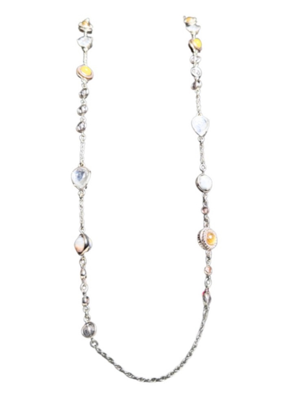 Long Silver toned and Yellow Necklace